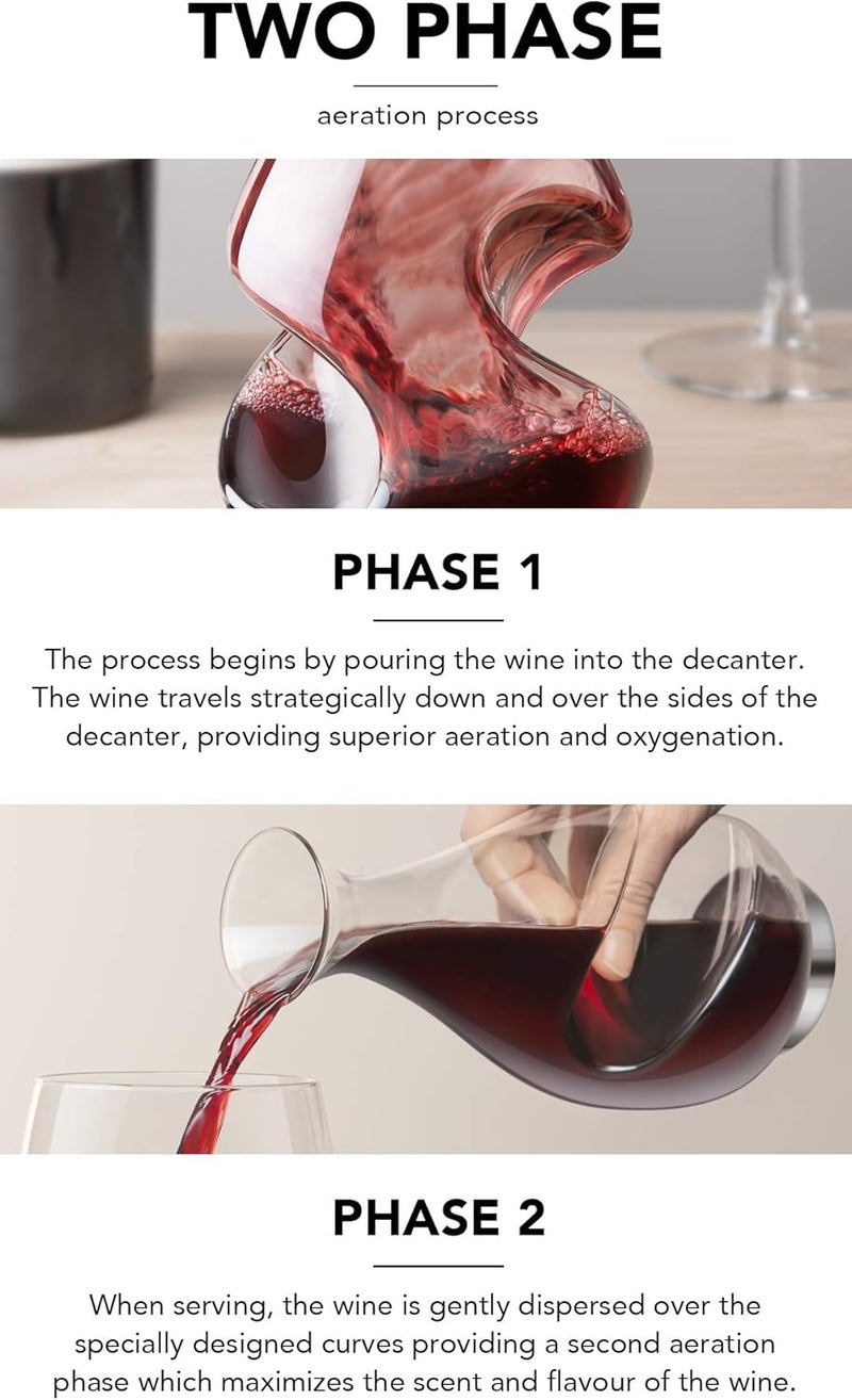 Final Touch Conundrum Wine Decanter Aerator - Superior Aeration & Oxygenation, Two-Phase Aeration Process, Enhances Flavor & Aroma, Elegant Stainless Steel Base, 375ml Capacity (WDA600) - Image 3